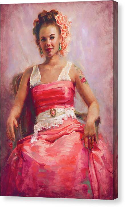 Girl with Flower Tattoo - Canvas Print