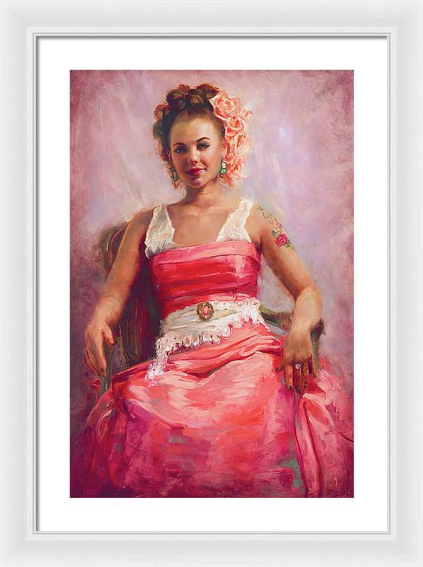 Girl with Flower Tattoo - Framed Print