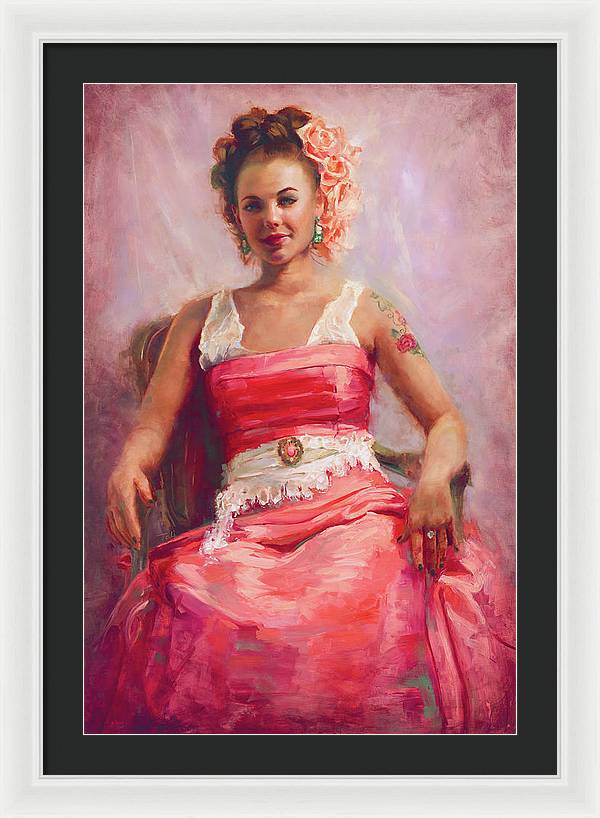 Girl with Flower Tattoo - Framed Print