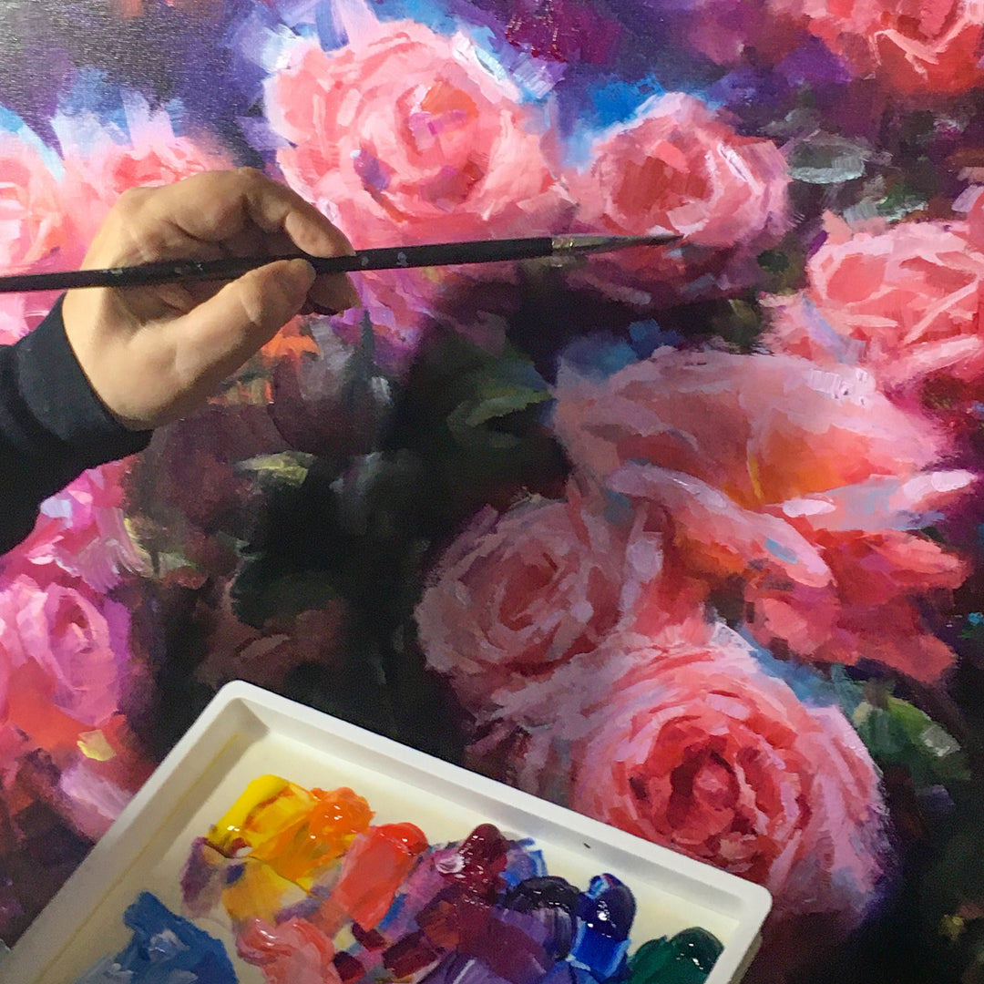 photo of talya johnson painting impressionist pink roses