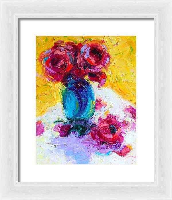 Just Past Bloom - roses still life - Framed Print