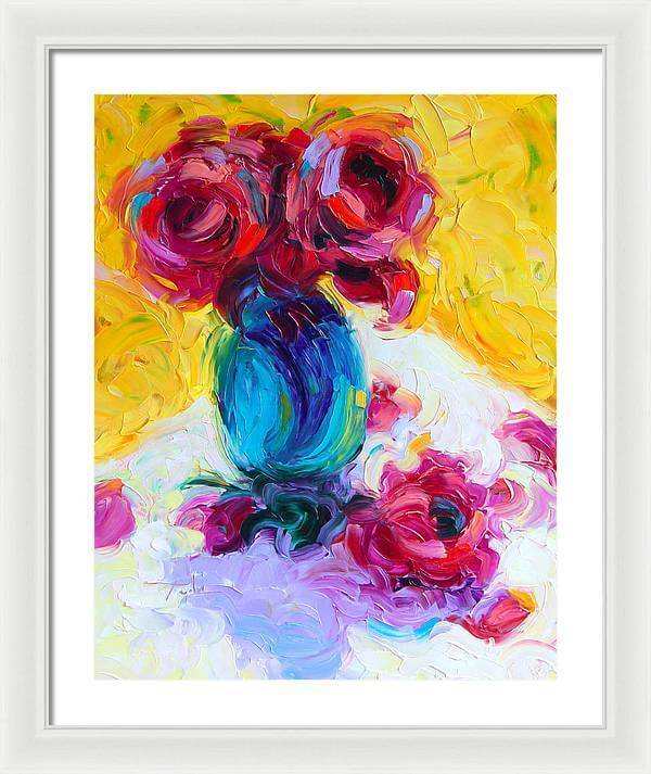 Just Past Bloom - roses still life - Framed Print