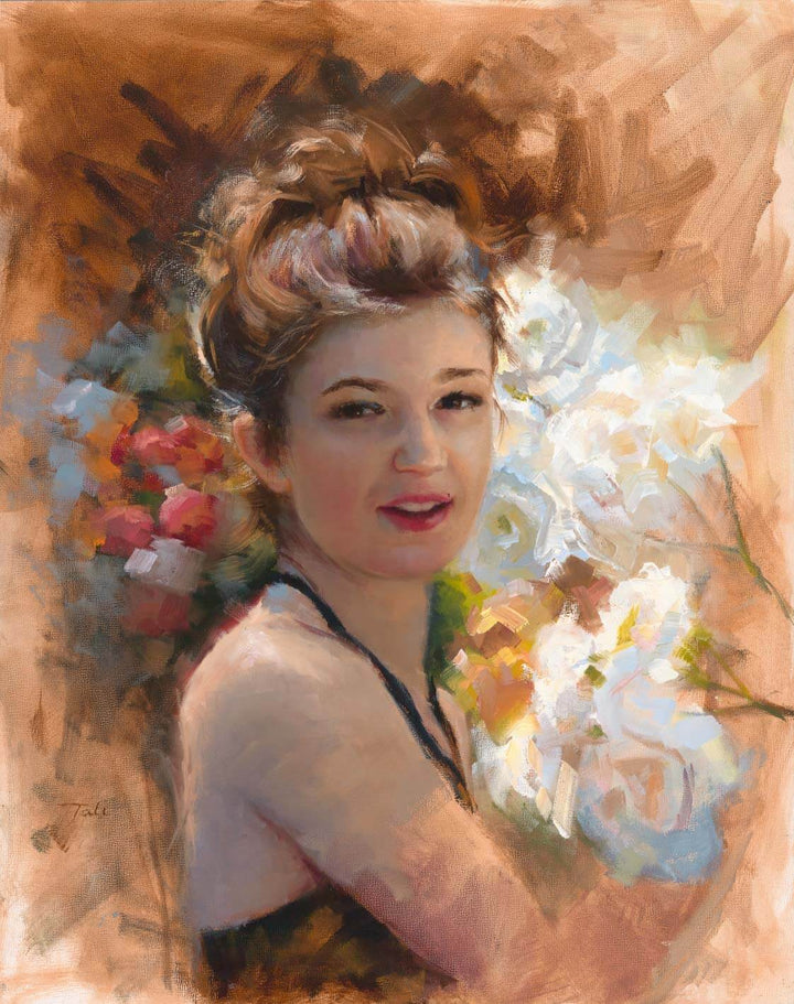 Katelynn in the Rose Garden - impressionist portrait