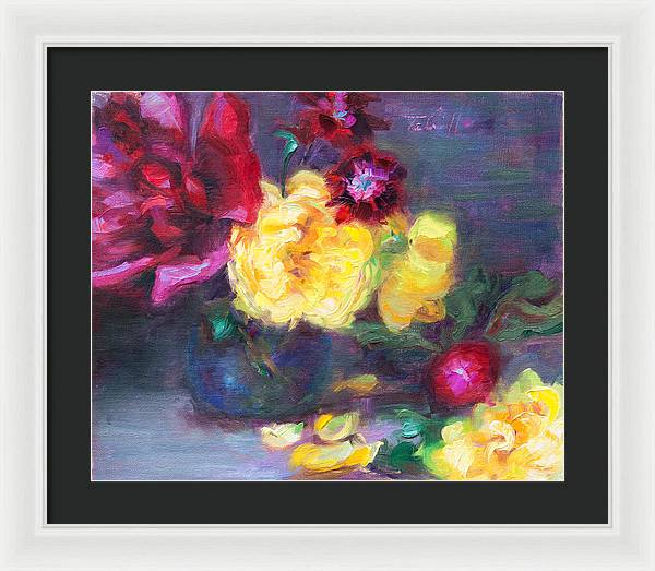 Lemon and Magenta - flowers and radish - Framed Print