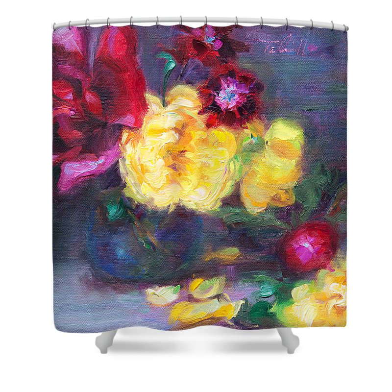 Lemon and Magenta - flowers and radish - Shower Curtain