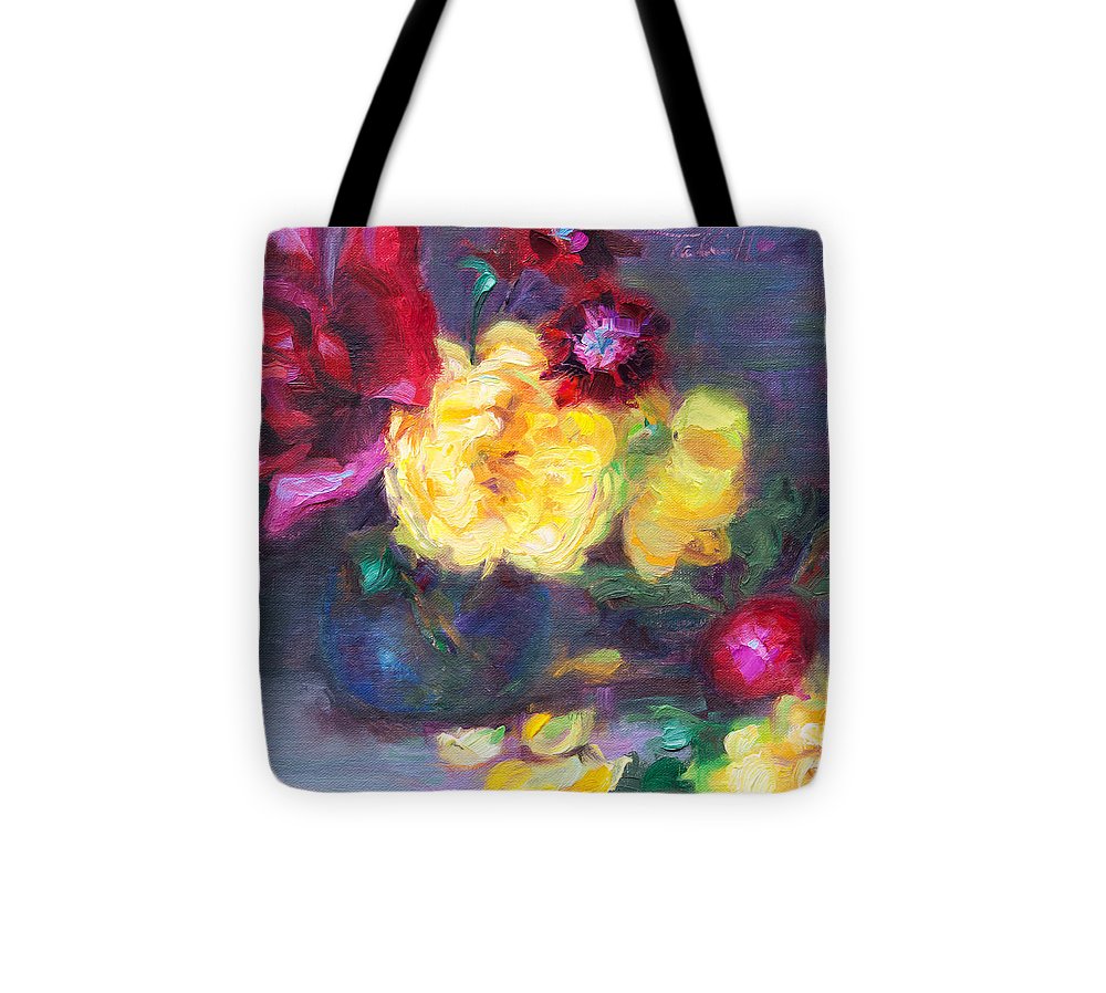 Lemon and Magenta - flowers and radish - Tote Bag