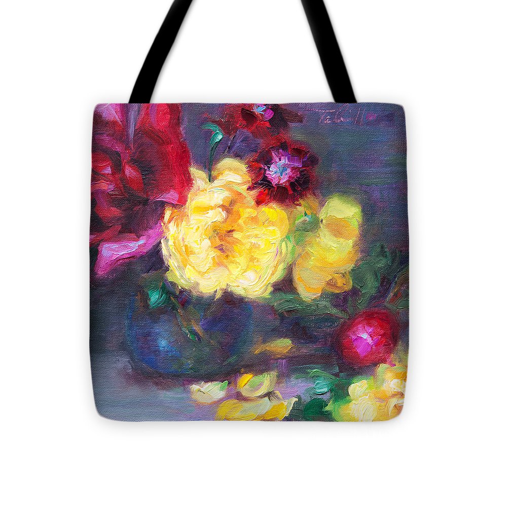 Lemon and Magenta - flowers and radish - Tote Bag