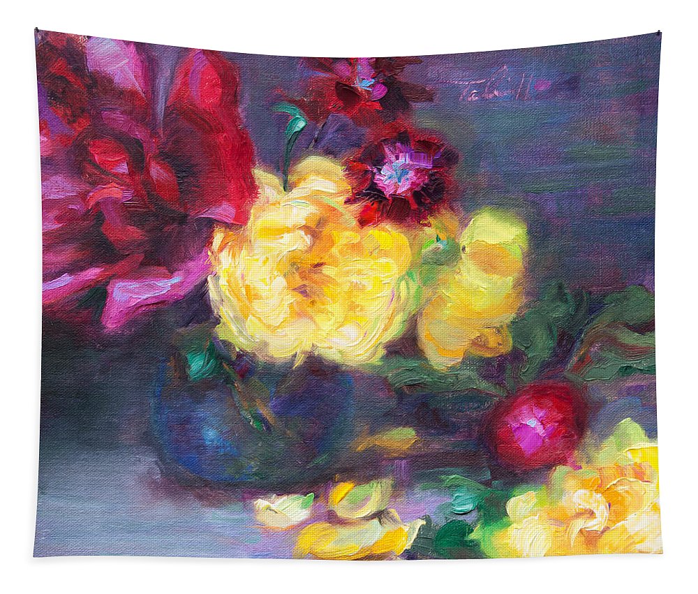 Lemon and Magenta - flowers and radish - Tapestry