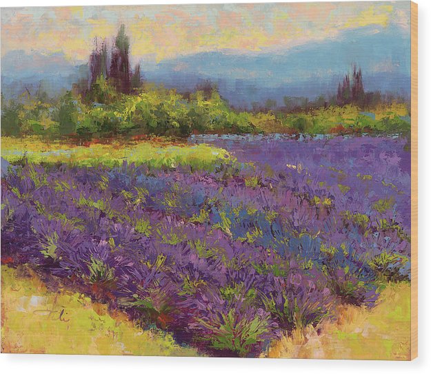 Wood Print of Morning Prelude - lavender landscape painting  - Wood Print by Talya Johnson