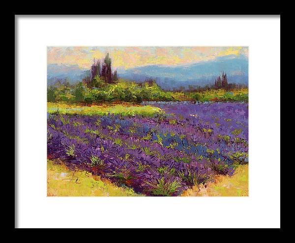 Framed Print of Morning Prelude - lavender landscape painting  - Framed Print by Talya Johnson