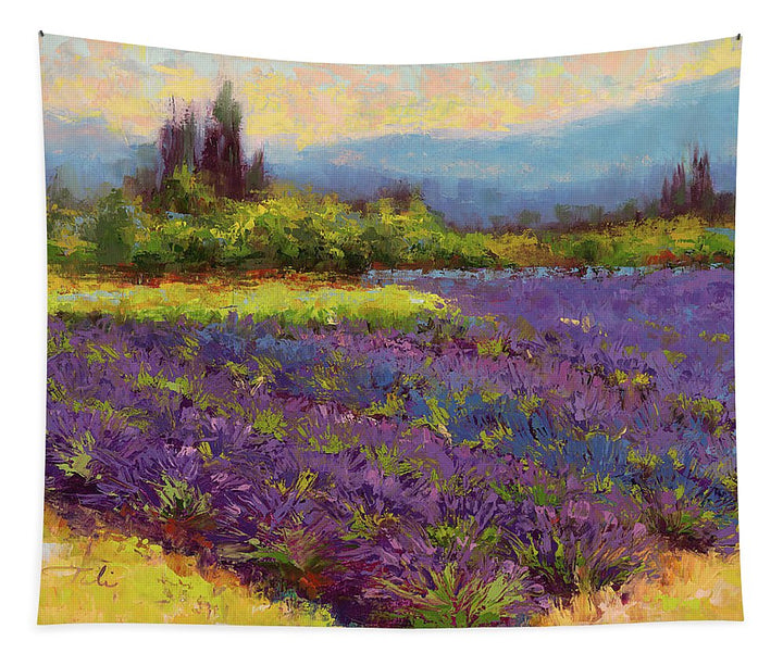 Tapestry of Morning Prelude - lavender landscape painting  - Tapestry by Talya Johnson