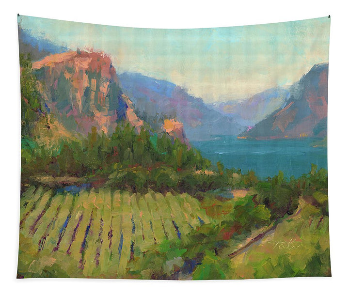 Morning Reverie - plein air landscape of Columbia River Gorge - Tapestry by Talya Johnson