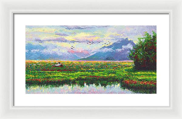 Nomad - Alaska Landscape with Joe Redington's boat in Knik Alaska - Framed Print
