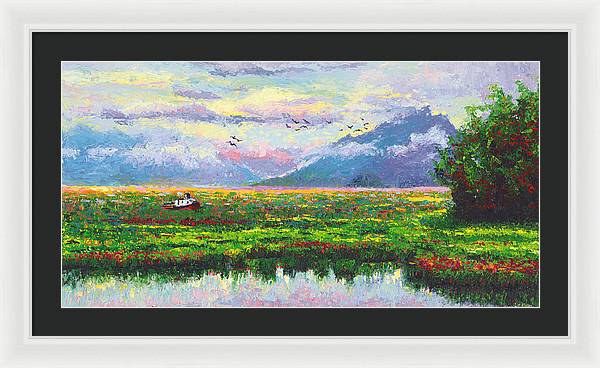Nomad - Alaska Landscape with Joe Redington's boat in Knik Alaska - Framed Print
