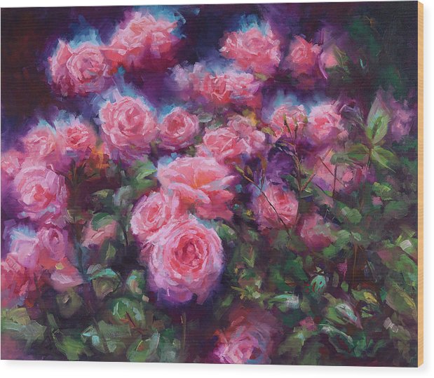 Out of Dust - pink roses - Wood Print