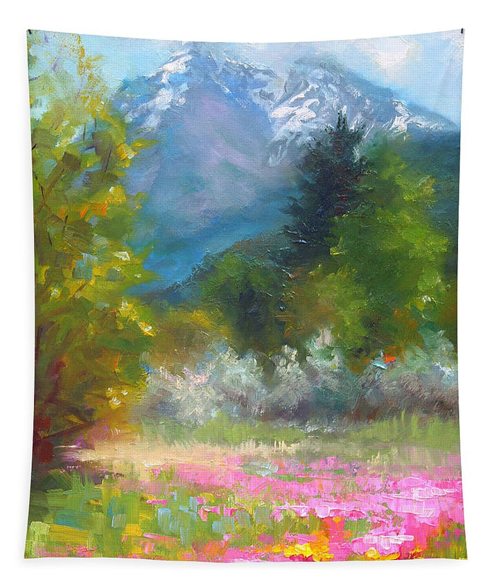 Pioneer Peaking - flowers and mountain in Alaska - Tapestry