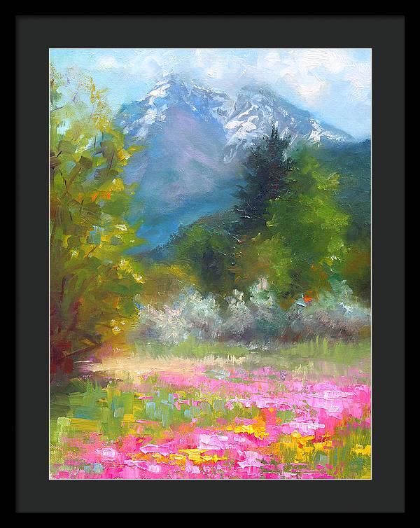 Pioneer Peaking - flowers and mountain in Alaska - Framed Print
