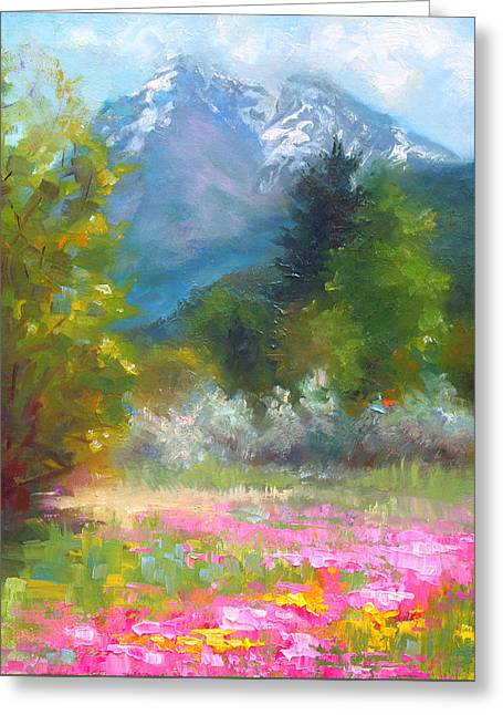 Pioneer Peaking - flowers and mountain in Alaska - Greeting Card
