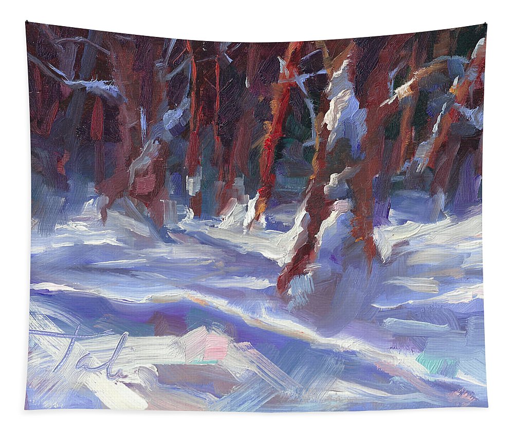 Snow Laden - winter snow covered trees - Tapestry