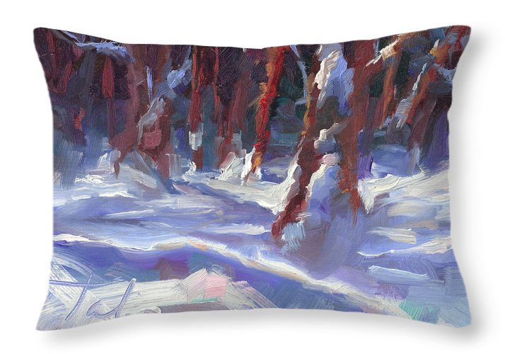 Snow Laden - winter snow covered trees - Throw Pillow
