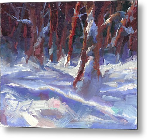 Snow Laden - winter snow covered trees - Metal Print