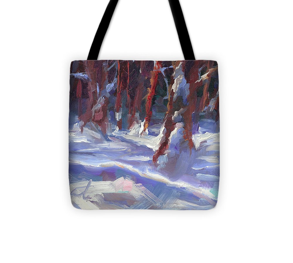 Snow Laden - winter snow covered trees - Tote Bag