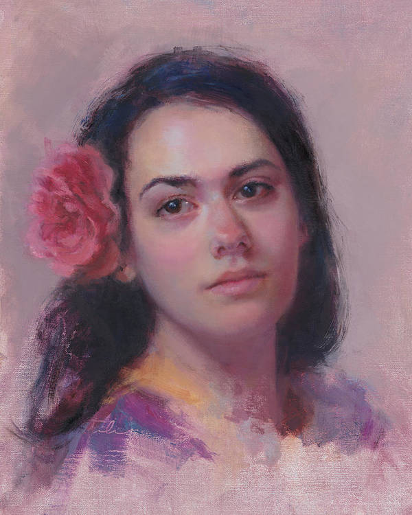 Spanish Rose - Impressionist Portrait Painting - Art Print