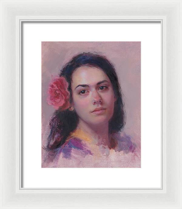 Spanish Rose - Impressionist Portrait Painting - Framed Print