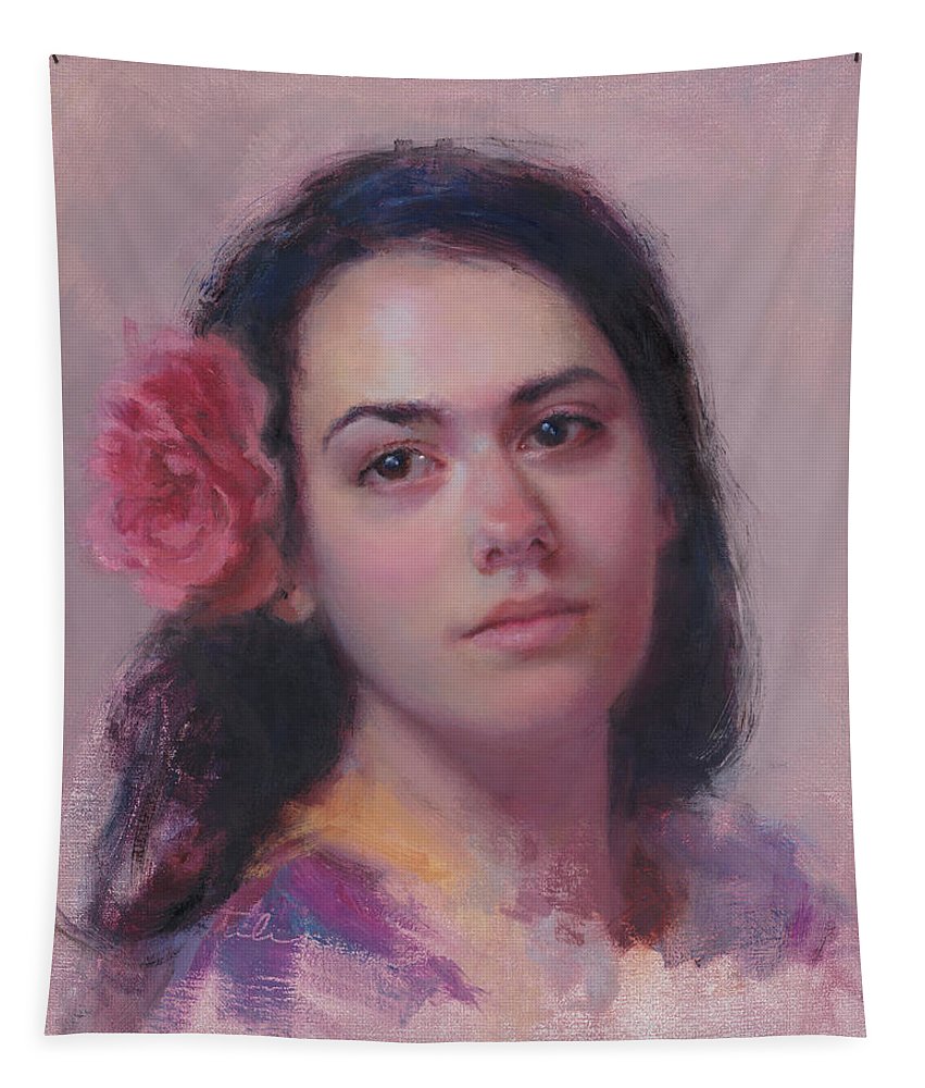 Spanish Rose - impressionist portrait painting - Tapestry