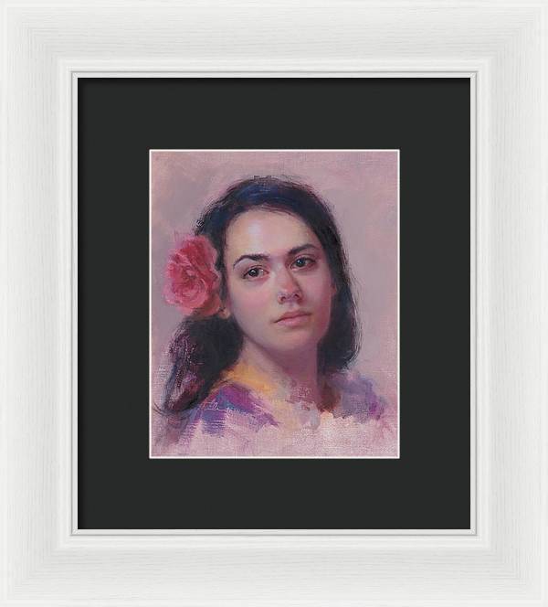 Spanish Rose - Impressionist Portrait Painting - Framed Print