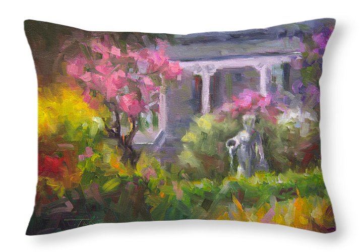 The Guardian - plein air lilac garden - Throw Pillow