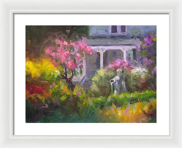 The Guardian - plein air lilac garden - Framed Print
