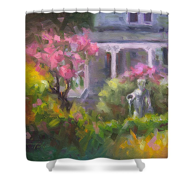 The Guardian - plein air lilac garden - Shower Curtain
