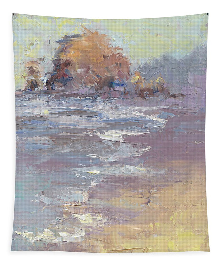 Tide Coming in - Cannon Beach oil painting - Tapestry by Talya Johnson
