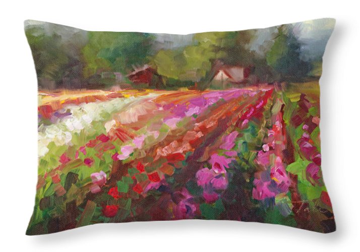Trespassing Dahlia field landscape - Throw Pillow