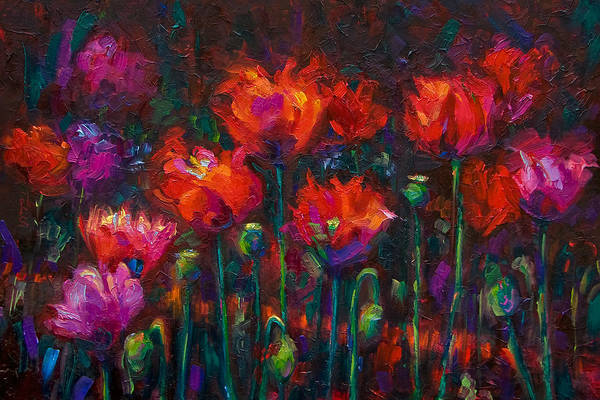 Up from the Ashes floral Art Print featuring fiery red poppy flowers by talya johnson