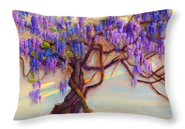Wisteria Flow - impressionist floral landscape - Throw Pillow
